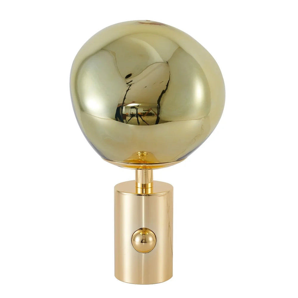 1-Light D9.8" Gold Arcylic Distorted Orb Table Lamp with a Gold Frame