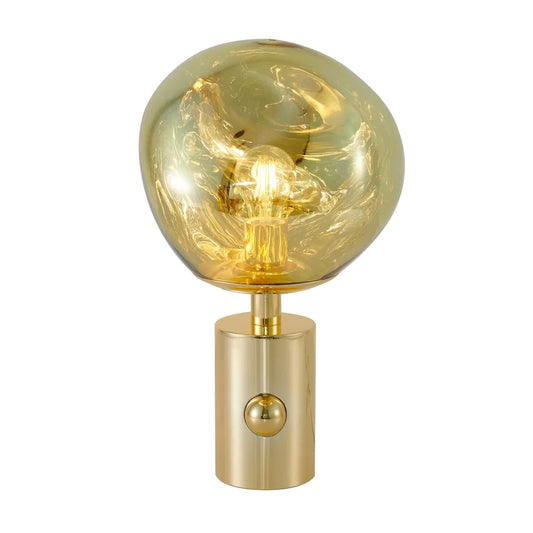 1-Light D9.8" Gold Arcylic Distorted Orb Table Lamp with a Gold Frame