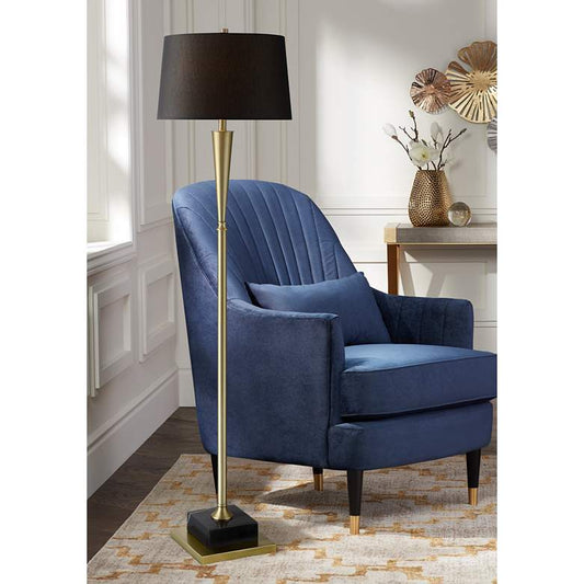 Possini Euro Wayne Antique Brass Metal and Black Marble Floor Lamp