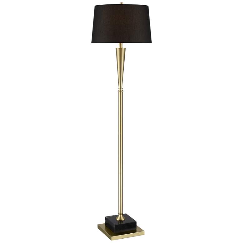 Possini Euro Wayne Antique Brass Metal and Black Marble Floor Lamp