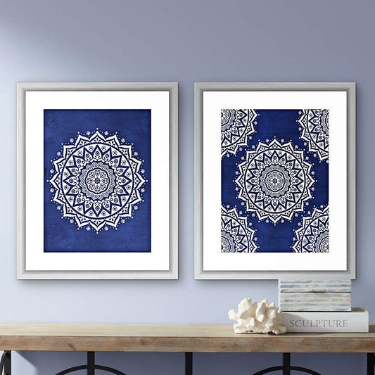 Blue Boho Pattern 22"H 2-Piece Framed Giclee Wall Art Set