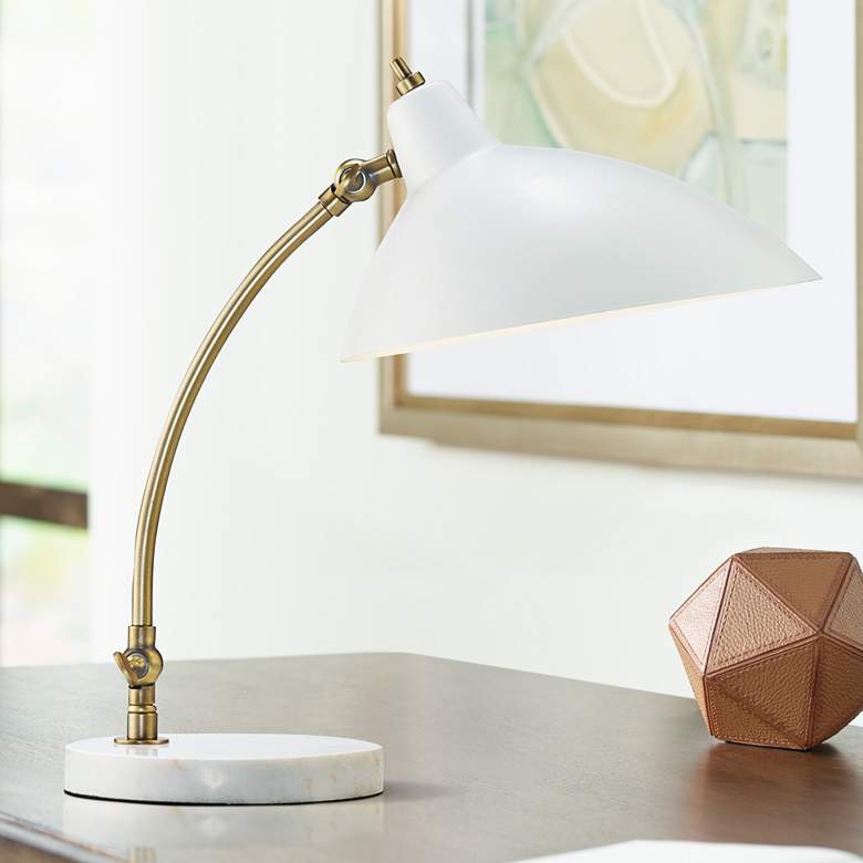 Peggy Antique Brass and White Adjustable Desk Lamp