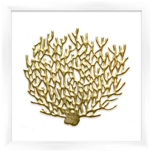 Gold Leafed Coral 16" Square Framed Wall Art