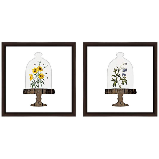 Floral Bell Jar 18" Square 2-Piece Framed Wall Art Set