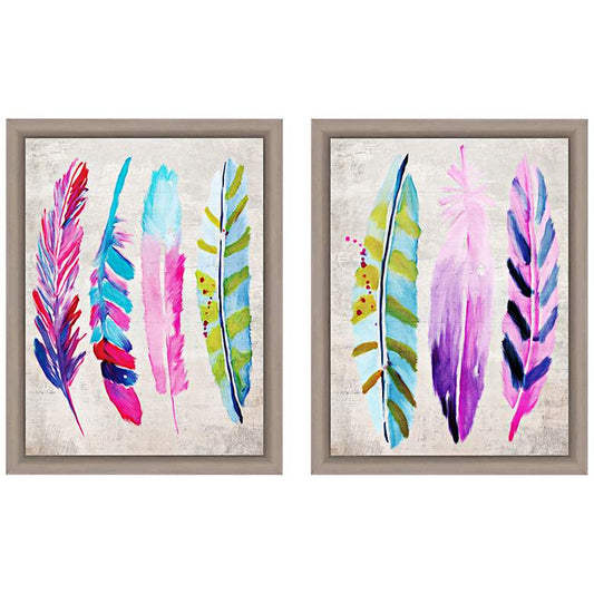 Colorful Feathers 18"H 2-Piece Framed Giclee Wall Art Set