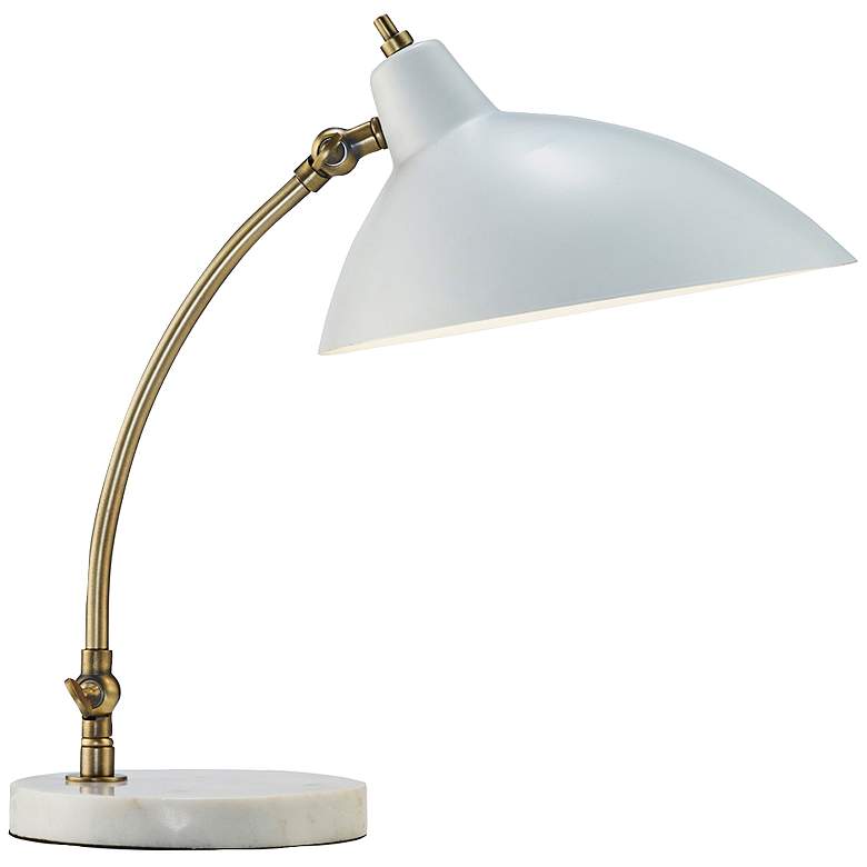 Peggy Antique Brass and White Adjustable Desk Lamp