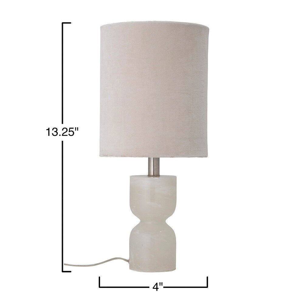 13.25 in. Alabaster Table Lamp with Cotton Velvet Shade