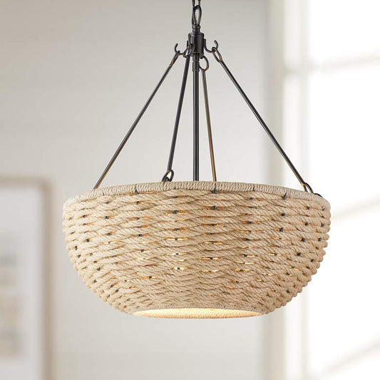 Hathaway 20 1/4" Wide Matte Black Basket Pendant Light