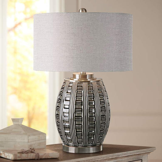 Aura Smoke Gray and Ash Black Ceramic Table Lamp