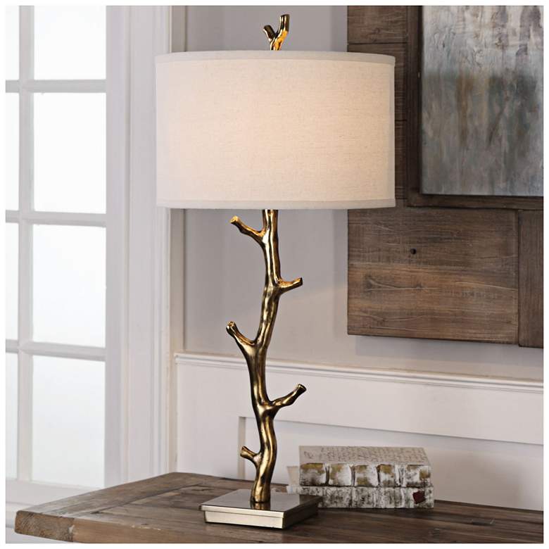 Javor Antiqued Gold Tree Branch Metal Table Lamp