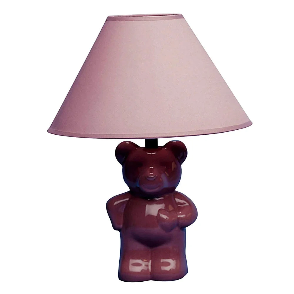 13" Pink Teddy Bear Ceramic Linen Shade Table Lamp - Small
