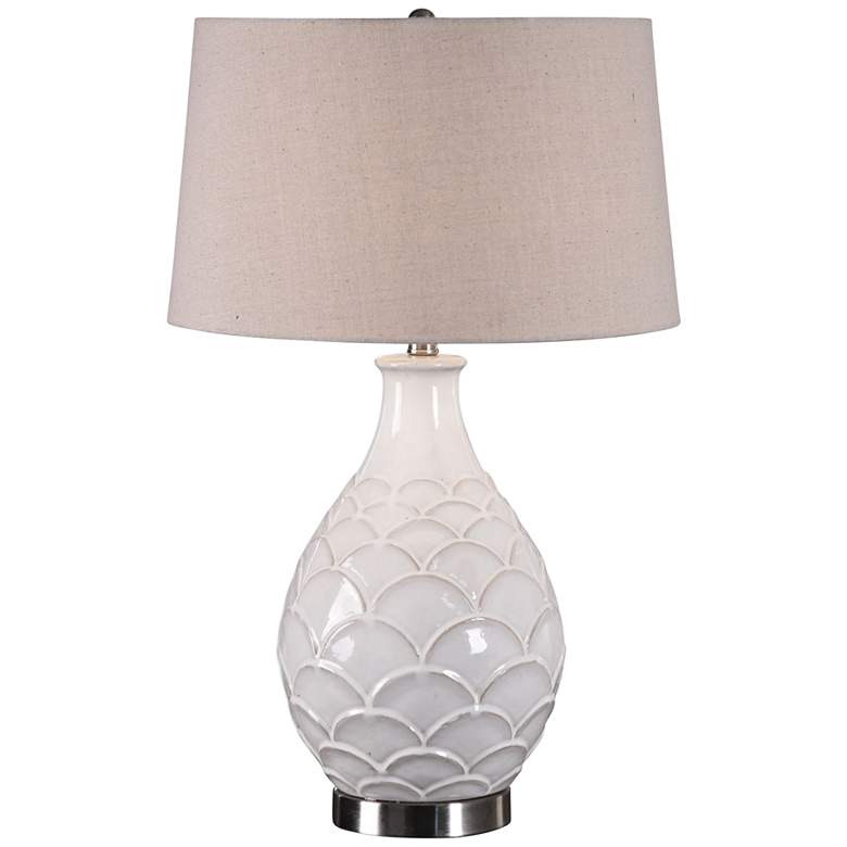 Camellia Distressed Gloss White Ceramic Table Lamp