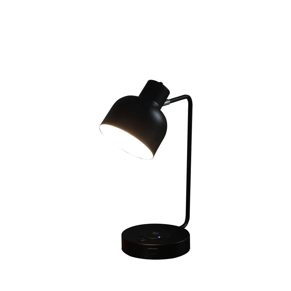15 Inch Metal Table Lamp, Adjustable Shade, Wireless Charging, Black