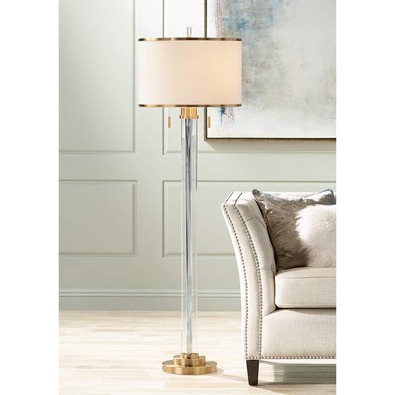Possini Euro Cadence Crystal Column Floor Lamp Satin Brass
