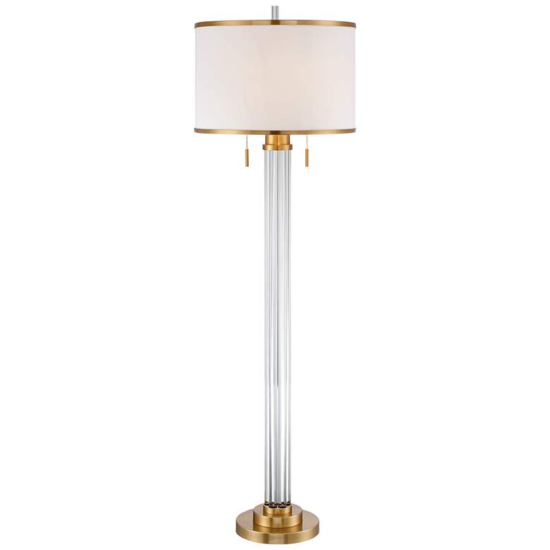 Possini Euro Cadence Crystal Column Floor Lamp Satin Brass
