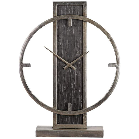 Uttermost Nico Antiqued Silver Champagne 20"H Table Clock