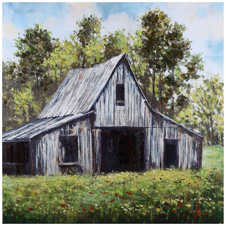 Country Scene I Hand-Painted 40" Square Wall Art
