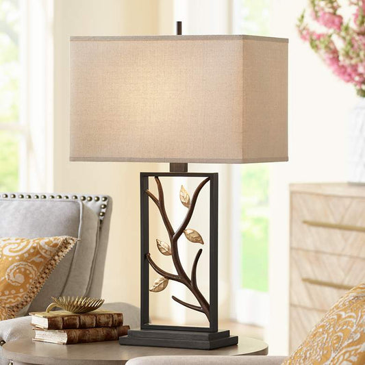 Bronze Branch and Leaves Sculptural Table Lamp