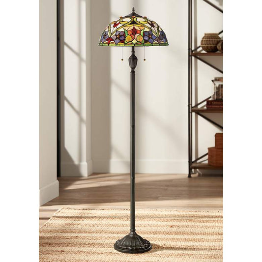 Quoizel Violets Vintage Bronze Tiffany-Style Floor Lamp