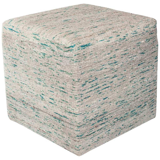 Juneau Ice Blue Woven Viscose Square Pouf Ottoman