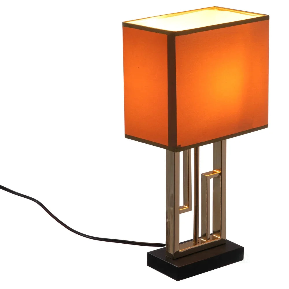 17" Decorative Metal Table Lamp with Gold Modern Stand and Brown Silk Lampshade
