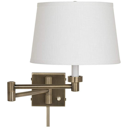 White Linen Antique Brass Swing Arm with Cord Cover