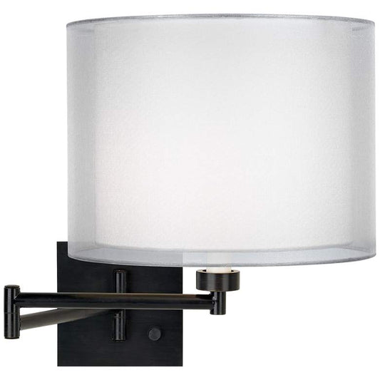 Double Sheer Silver Espresso Plug-In Swing Arm Wall Lamp