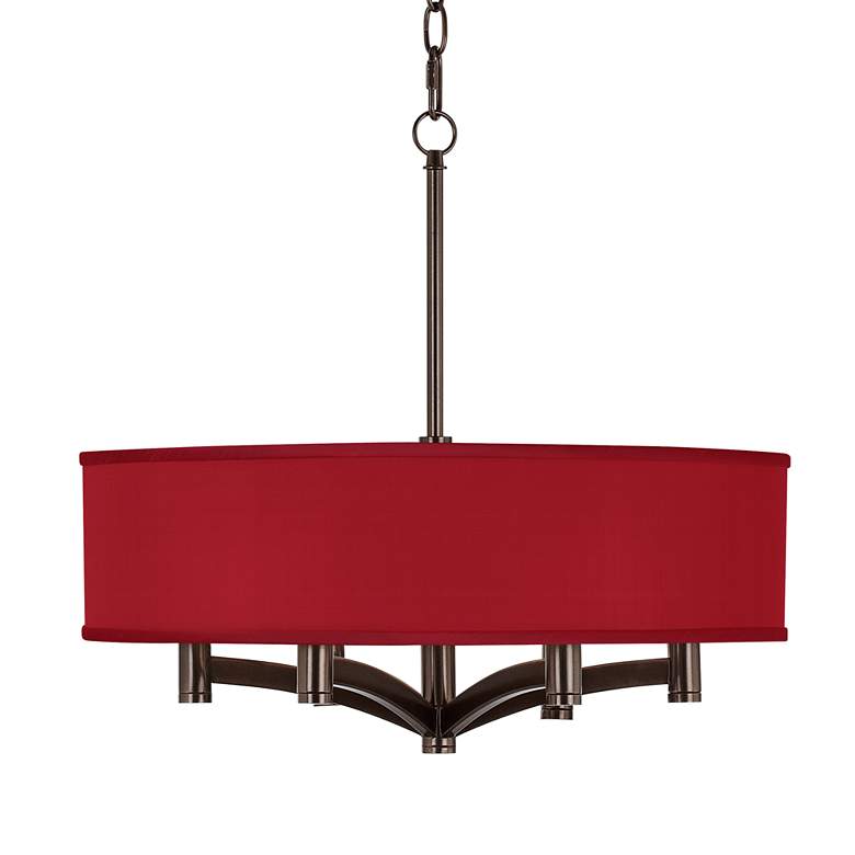 Blue Faux Silk Ava 6-Light Bronze Pendant Chandelier
