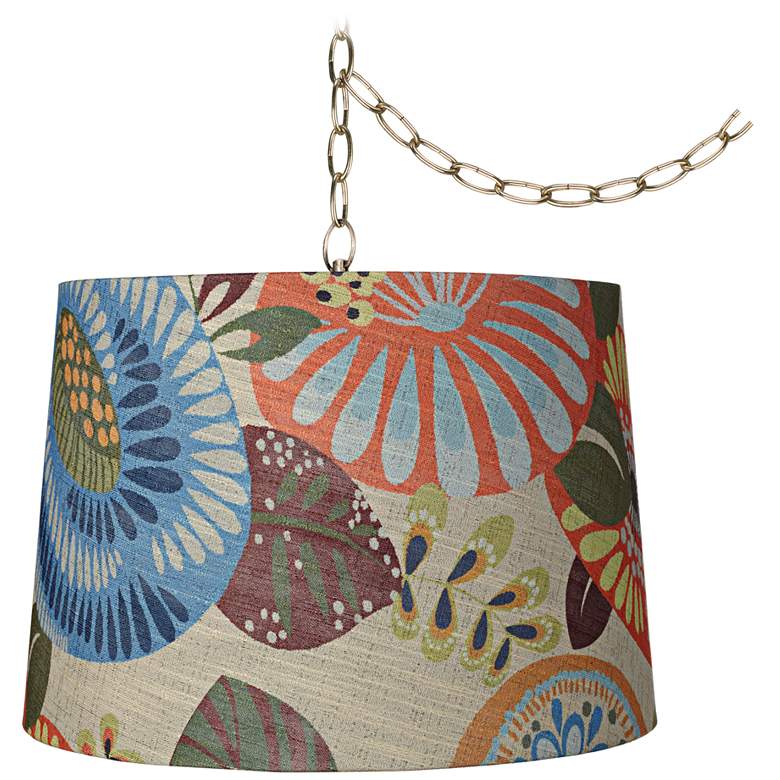 Tropic Drum 16" Wide Antique Brass Plug-In Swag Chandelier