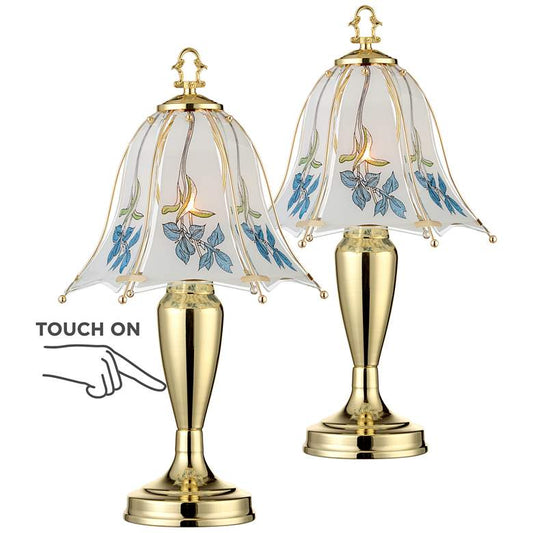 Blue Flower Shade High Touch On-Off Table Lamps Set of 2