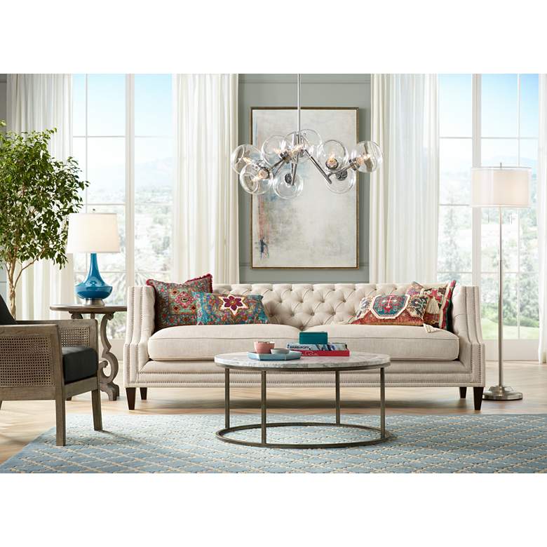 Possini Euro Roxie Brushed Nickel Floor Lamp with Double Drum Shade