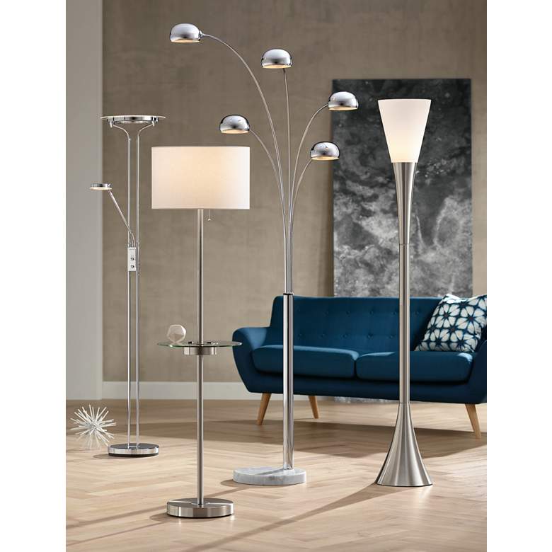 Caper Brushed Nickel Tray Table Floor Lamp with USB Port and Outlet
