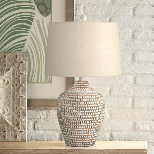 Alese Neutral Earth Finish Textured Dot Jug Table Lamp