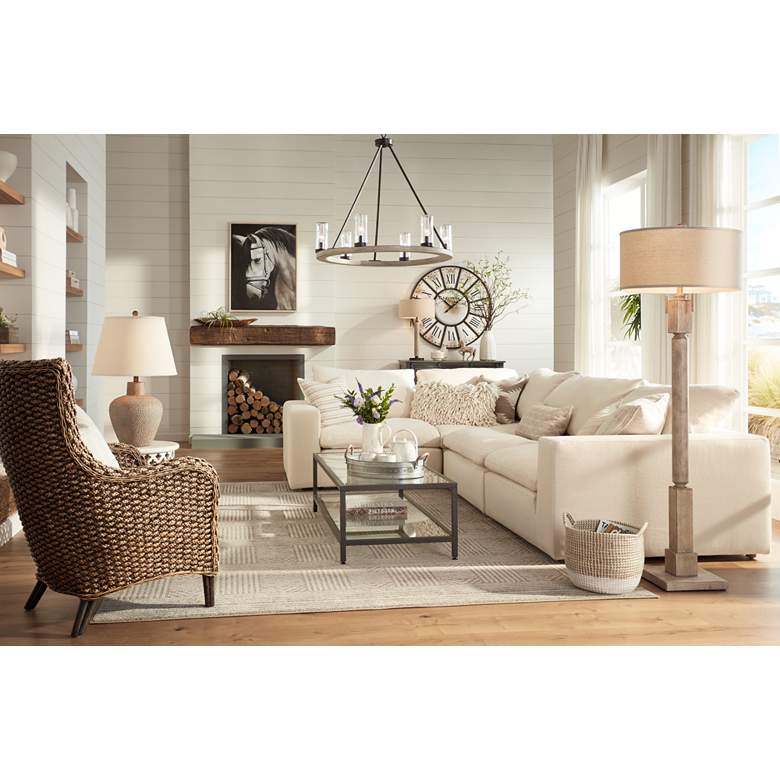 Baluster Pickled Wood Finish Coastal Modern Wood Floor Lamp
