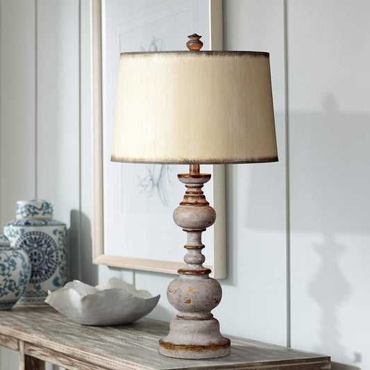 Nancy Distressed Gray Wash Candlestick Table Lamp