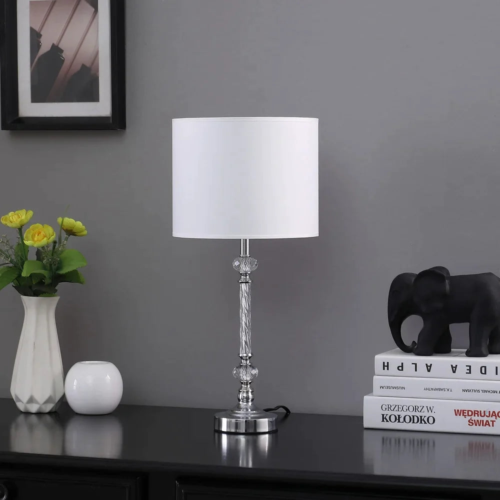 19" Stylish Silver Crystal Metal Table Lamp - Small