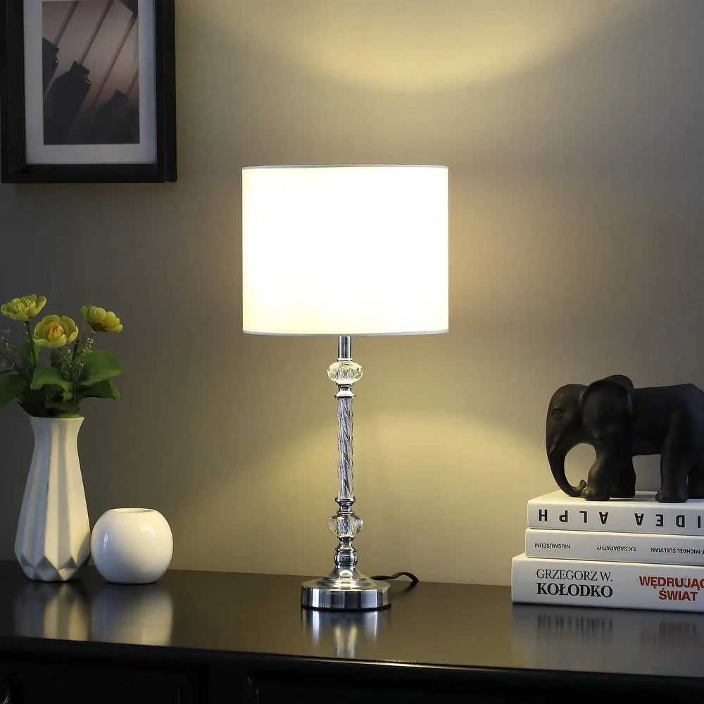 19" Stylish Silver Crystal Metal Table Lamp - Small