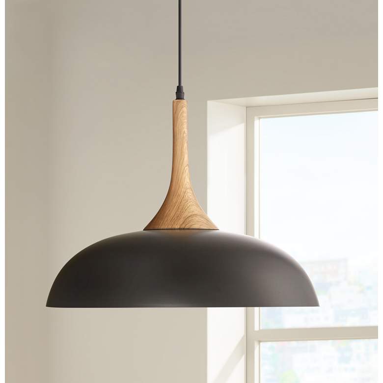 Felton Black Aluminum and Wood 17 3/4" Wide Pendant
