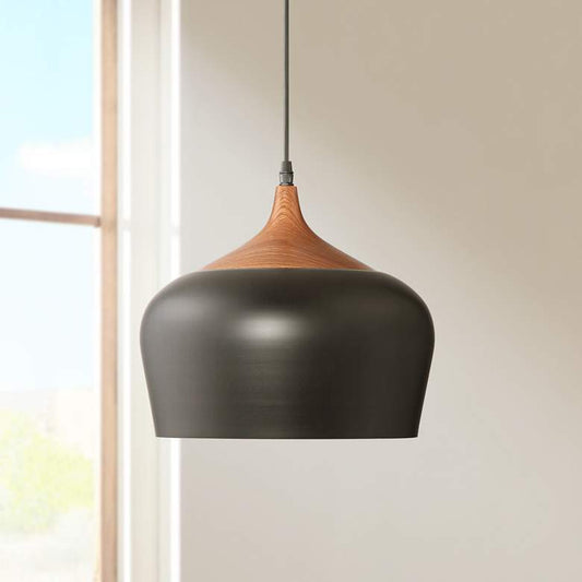 Possini Euro Felton 12" Wide and Faux Wood Modern Mini Pendant