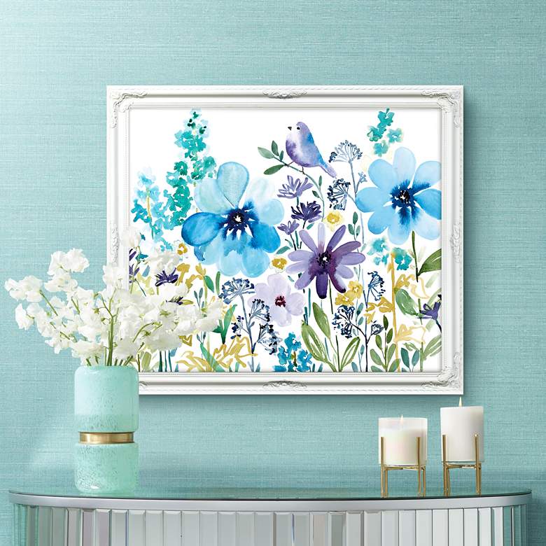 Peek-A-Blue 32" Wide Illustrated Framed Floral Wall Art