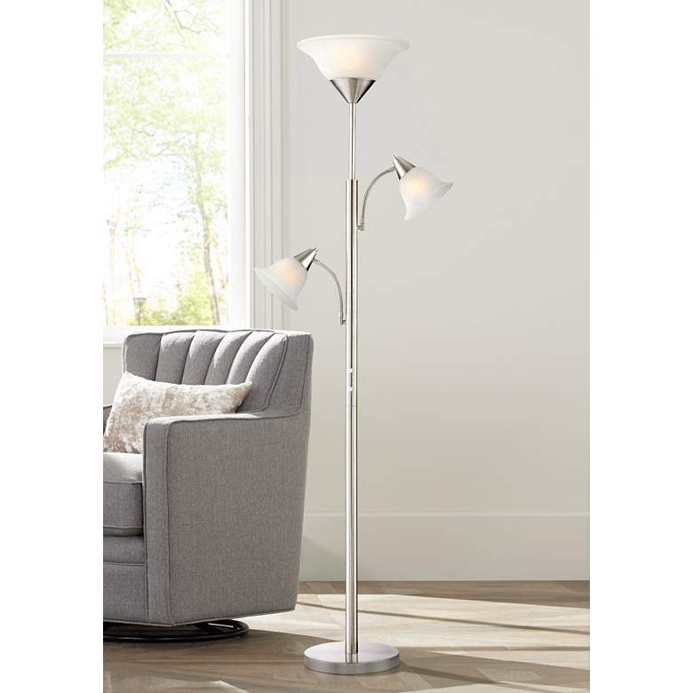 Jordan Brushed Nickel Tree Torchiere 3 Light Floor Lamp