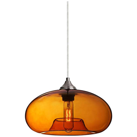 Besa Bana 10 1/2"W Satin Nickel Amber Glass Mini Pendant