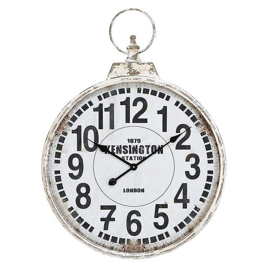 Thomas Distressed White Metal 32" High Round Wall Clock