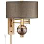 Richford Brass Plug-In Swing Arm Wall Lamp with Dimmer