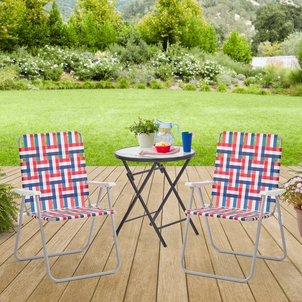 2 Pack Folding High Back Web Chair, Red White & Blue