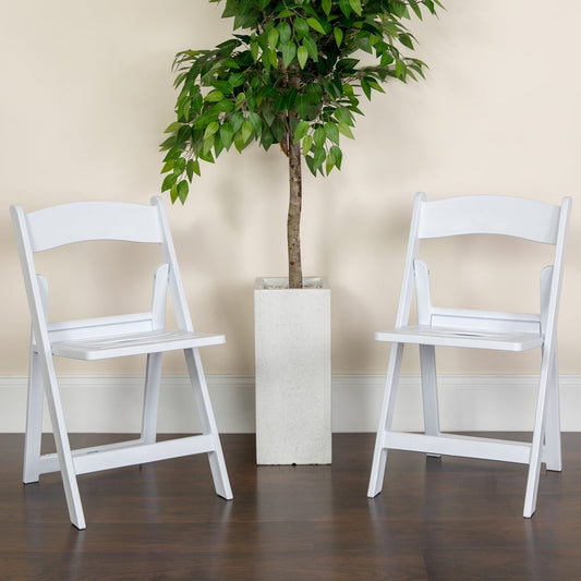 2 Pack HERCULES Series 1000 lb. Capacity White Resin Folding Chair with Slatted Seat