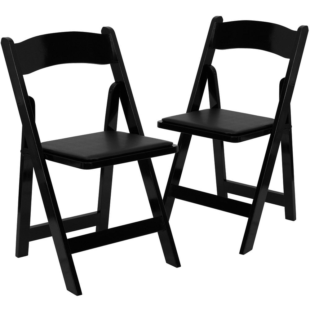 2 Pack HERCULES Series Natural Wood Folding Chair with Vinyl Padded Seat