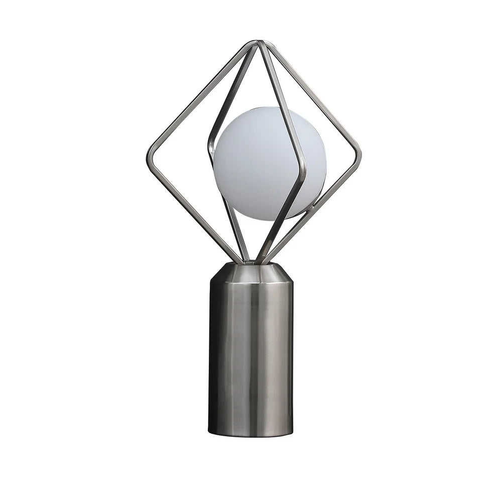 20 Inch Metal Table Lamp, Octahedron Shade, 40W LED, Toggle Switch, Silver