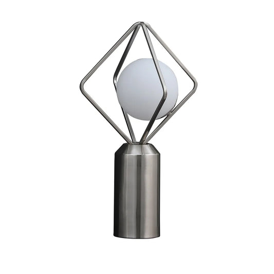 20 Inch Metal Table Lamp, Octahedron Shade, 40W LED, Toggle Switch, Silver