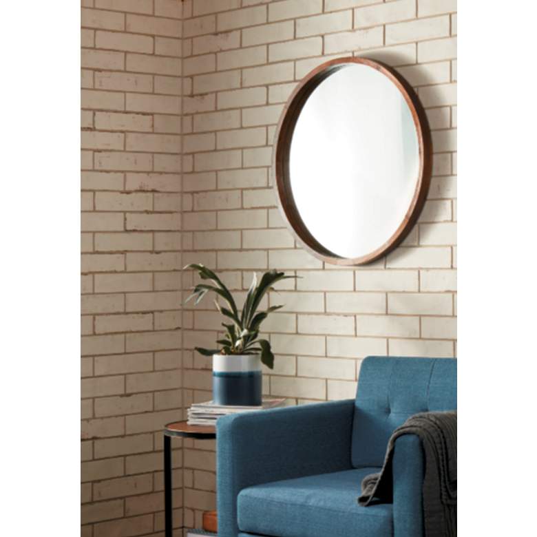 Northwood Walnut Brown 22" Round Wooden Wall Mirror